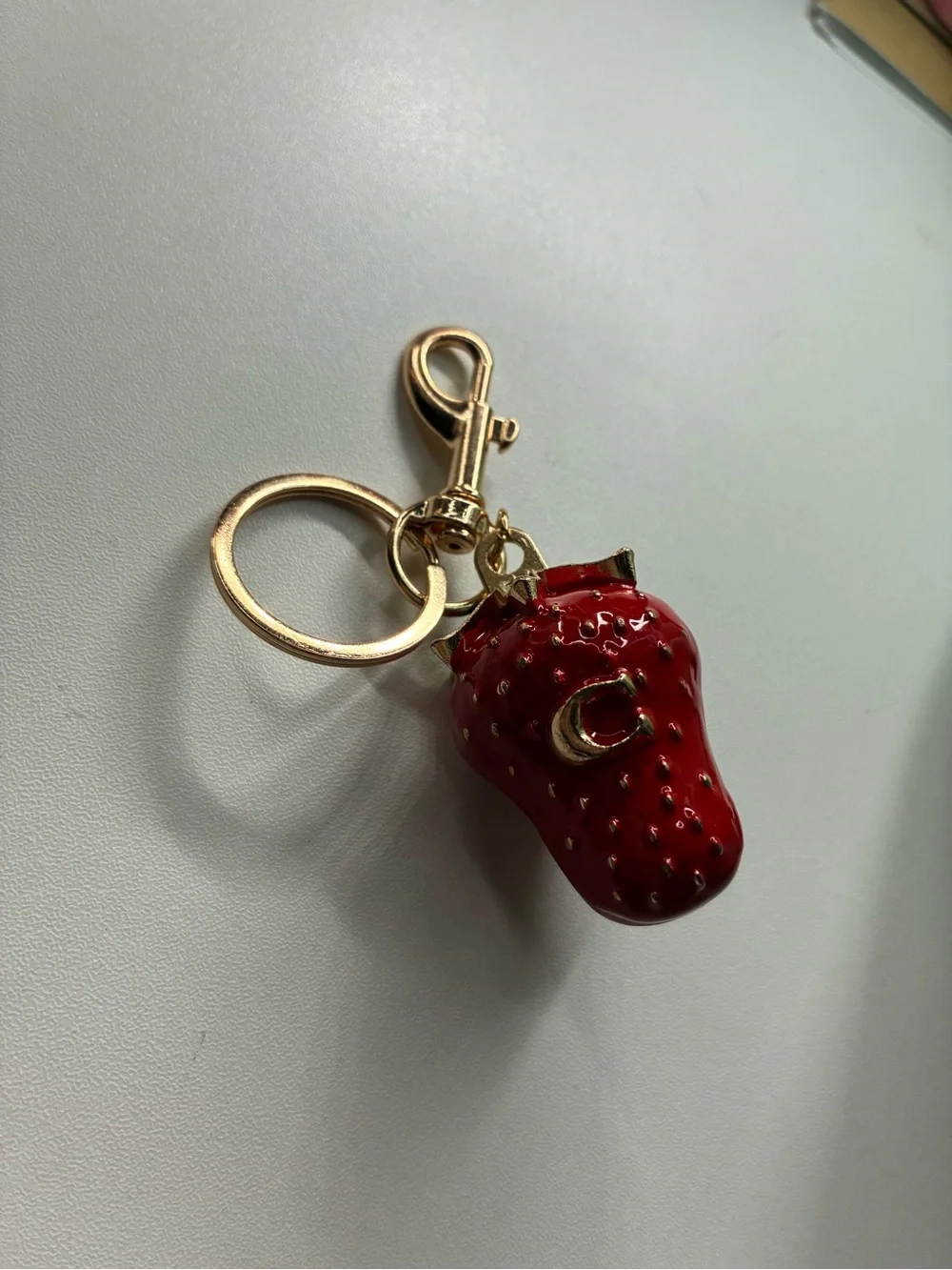 Gold-Tone Red Strawberry Key & Card Holder Charm